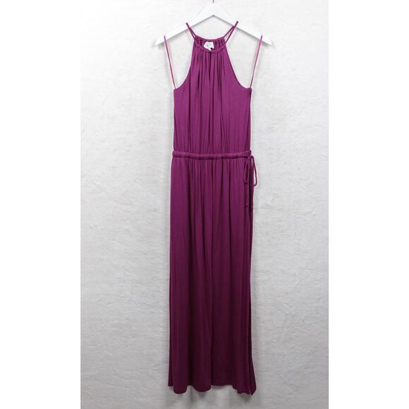 SOMA WKND Keyhole Drawstring Maxi Halter Dress Soft Jersey Shelf Bra Magenta S - Picture 4 of 10